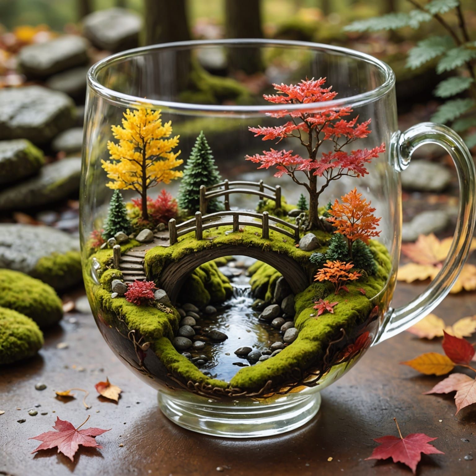 Miniature Autumn Forest in Teacup Diorama