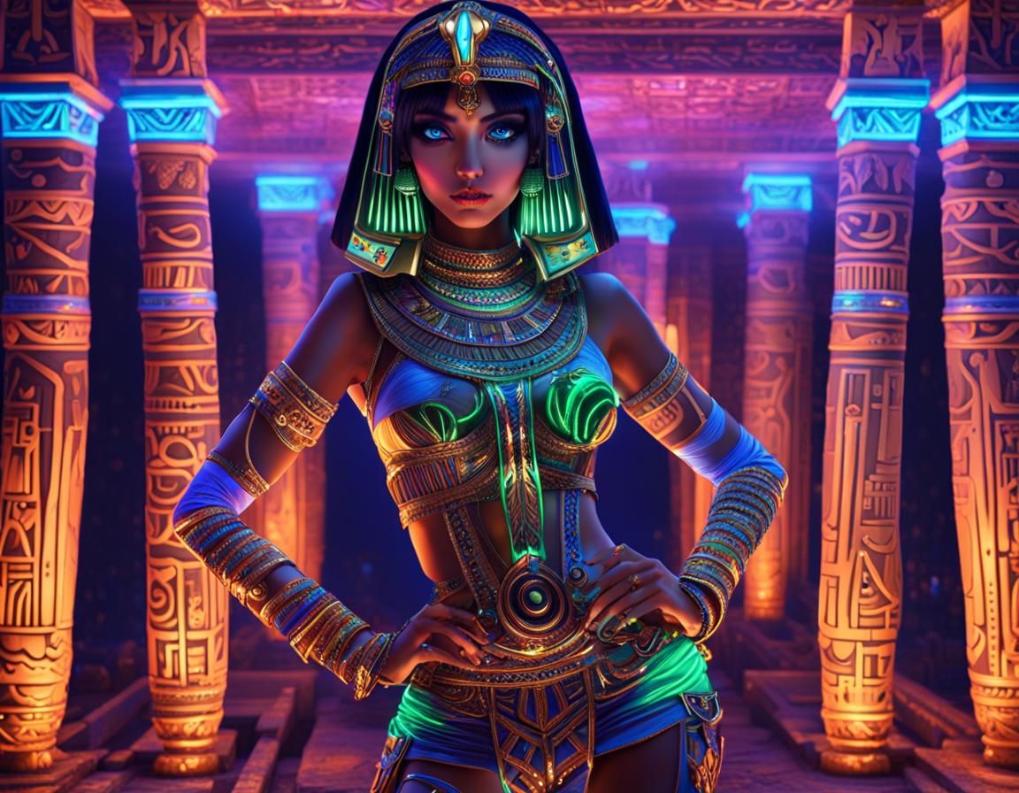 Egyptian Woman in Neon Blacklight Portrait