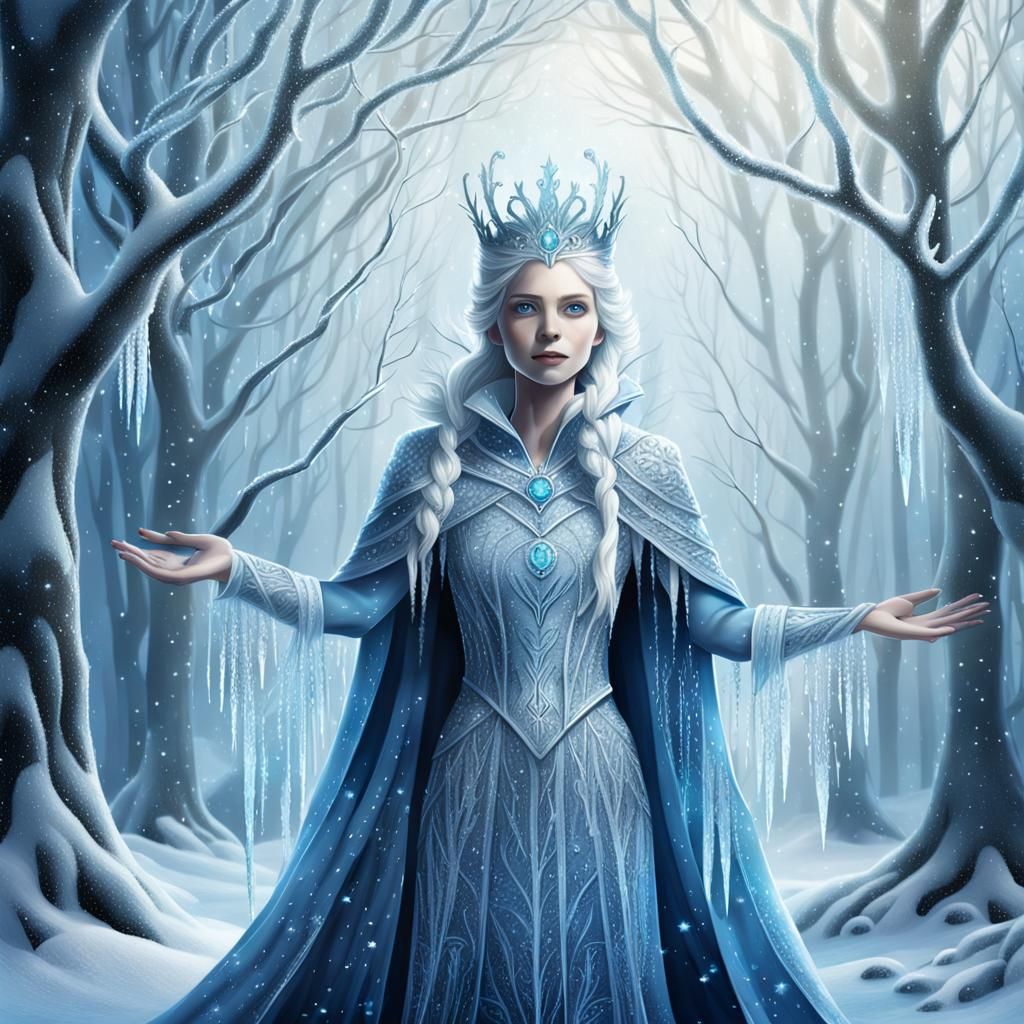 Snow Queen in Frozen Forest: Digital Fantasy Art