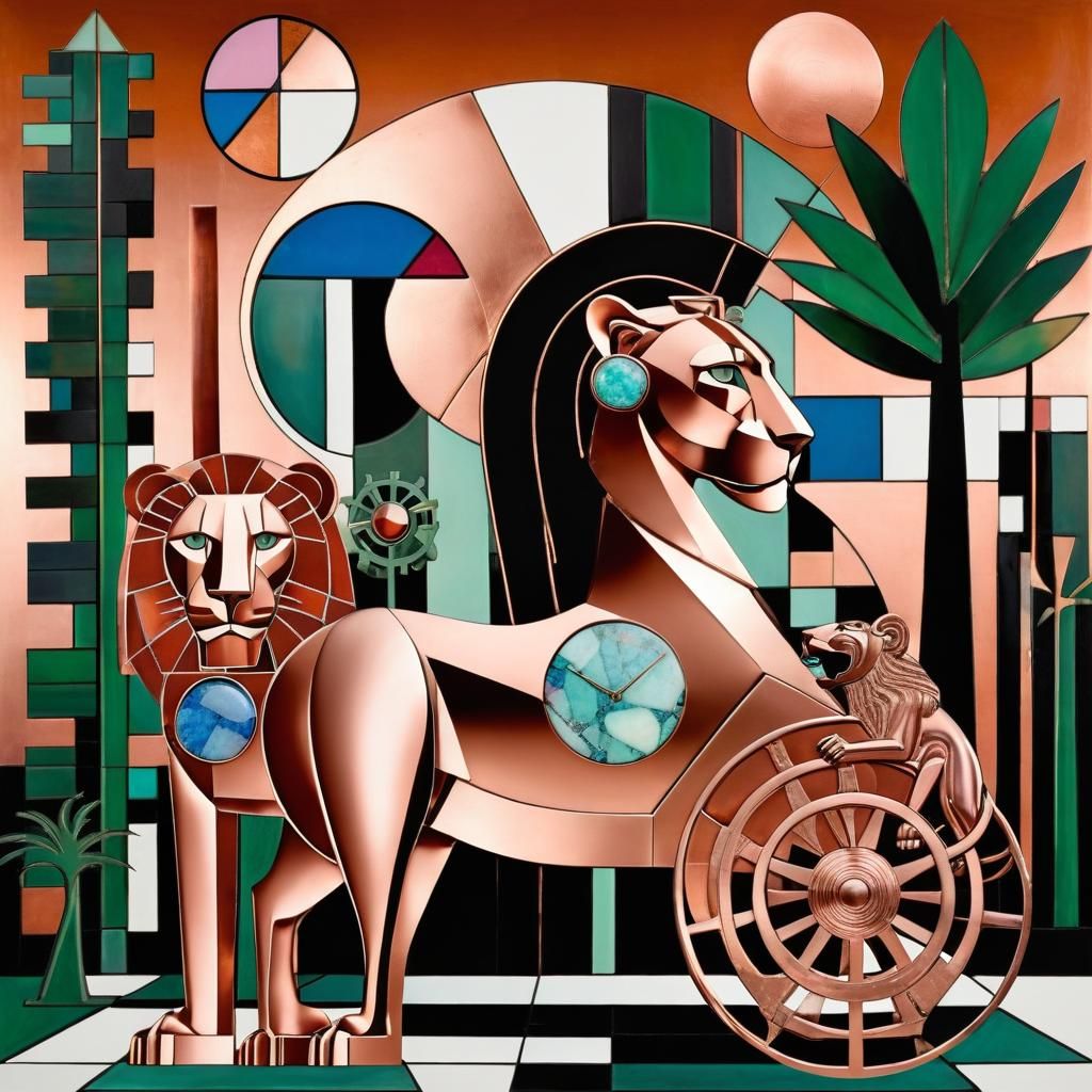 Venus's Lion Chariot in Art Deco Cubism