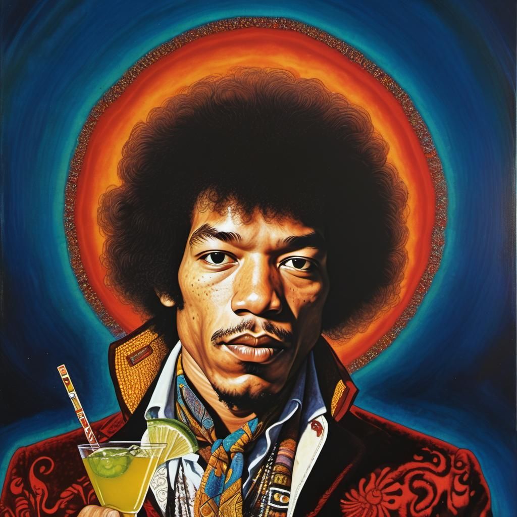 Psychedelic Portrait of Young Man with Cocktail