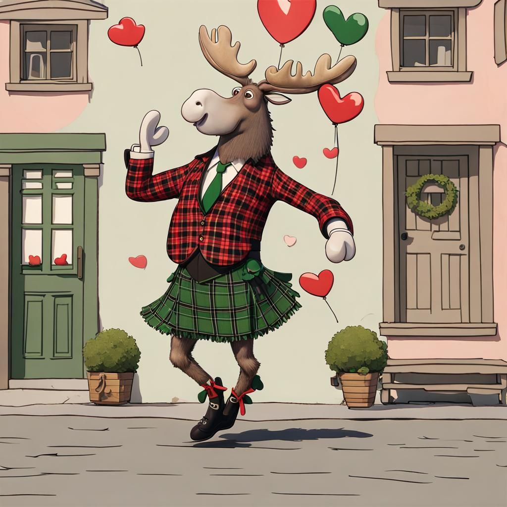 Anthropomorphic Moose Irish Dancing on Valentine's Day
