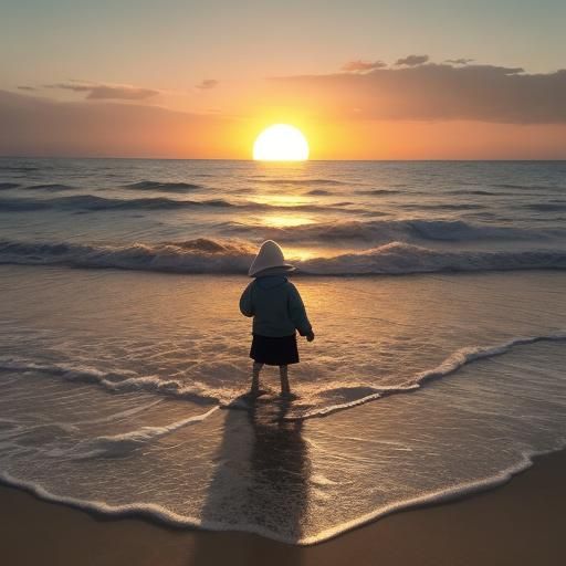 Child Builds Sandcastles at Sunset: Cinematic Film Still