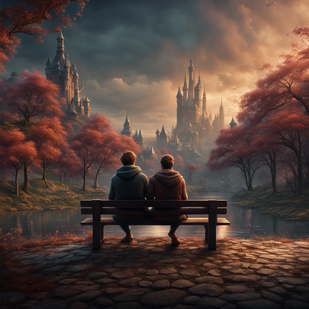 Embrace on a Bench: Fantasy Concept Art