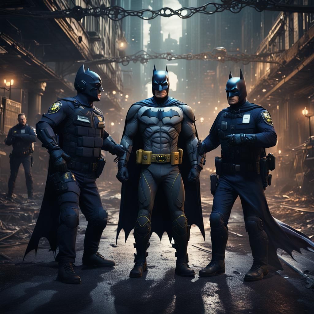 Batman being  handcuffed by police