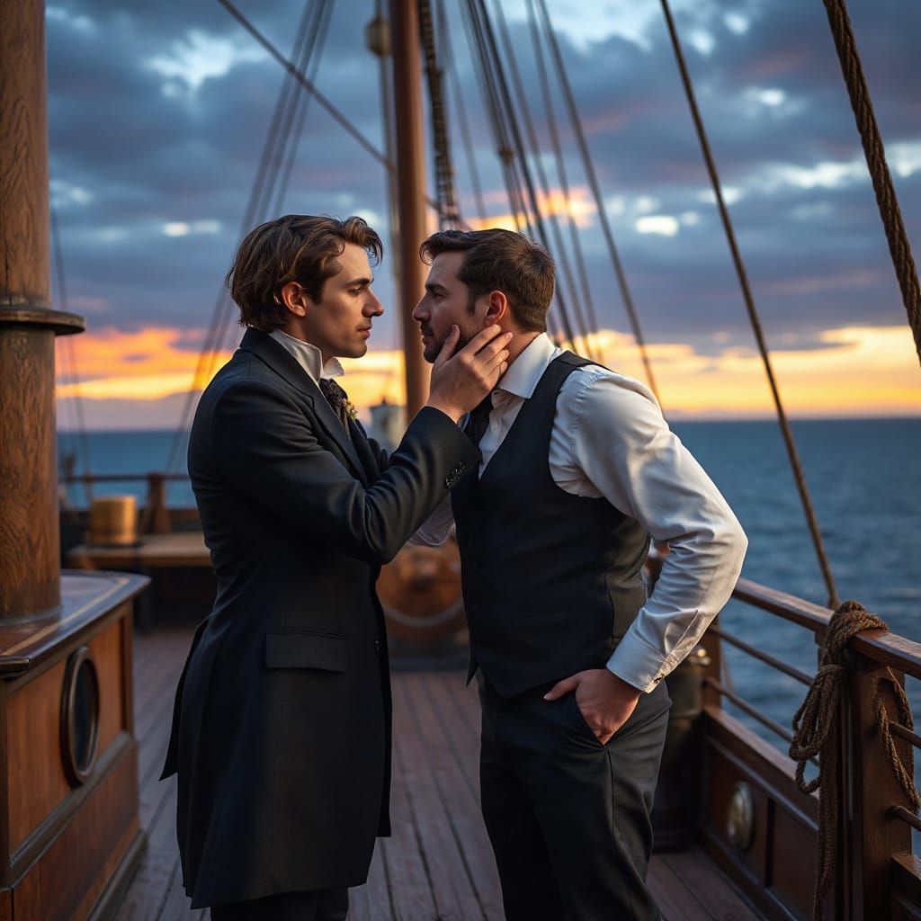 Intimate Moment Between Two Men on a Ship, Early 1900s