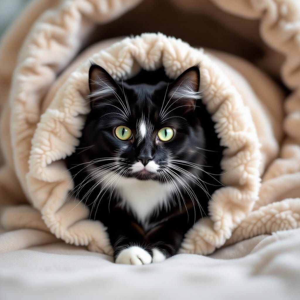 Black Cat in Surgical Suit Eats in Kennel