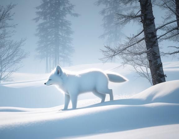 Arctic Fox Leaps in Winter Wonderland: Soft Focus