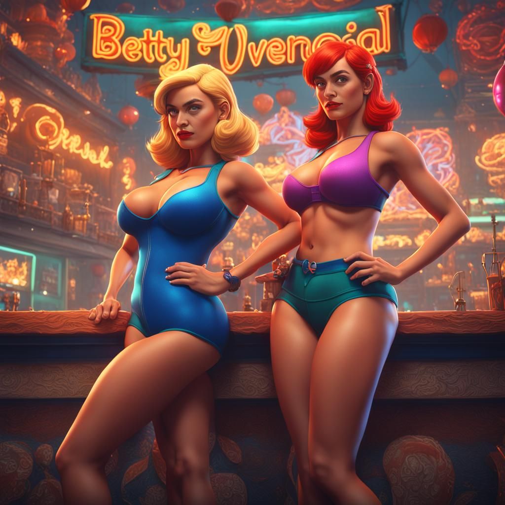 Fantasy Cartoon Women in Bikinis: Detailed Digital Painting