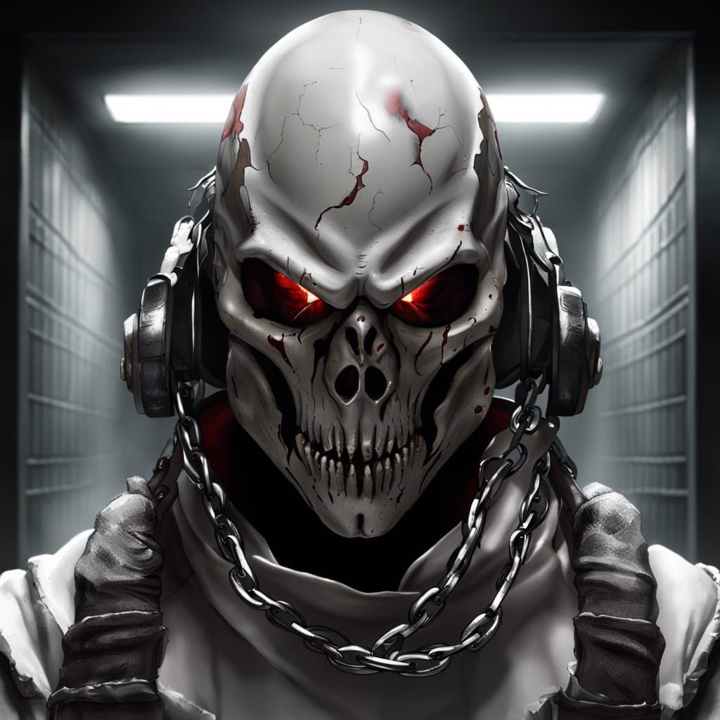 Terrifying Armored Figure in Padded Cell: Horror Portrait