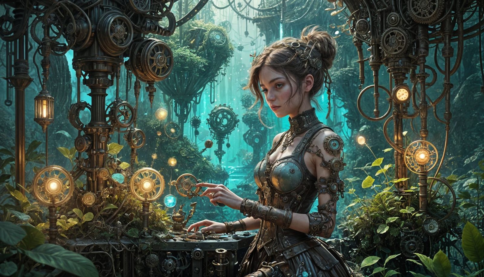 Clockwork Girl Tinkering in Ethereal Pocket Dimension