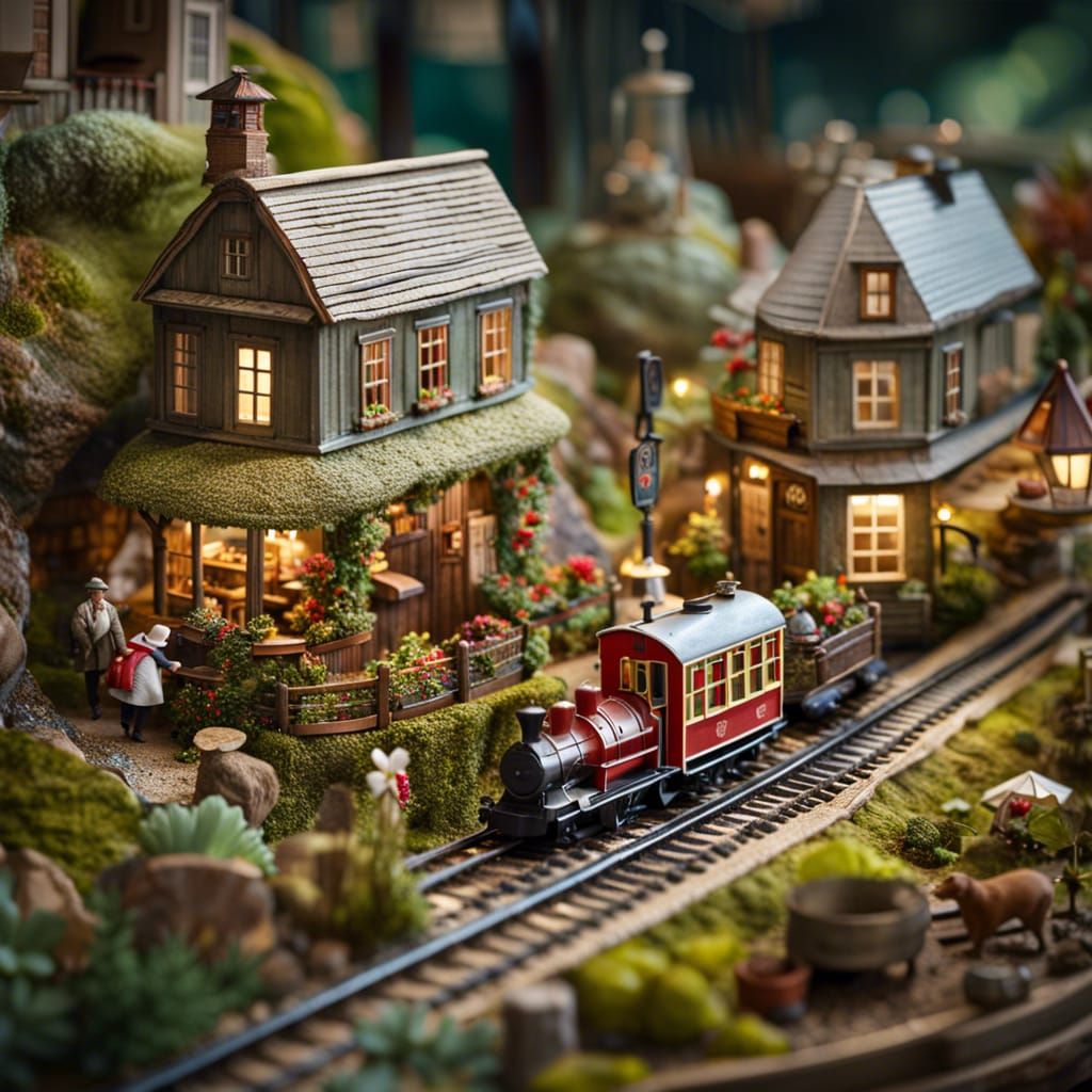 Miniature Toy Train Village in Terrarium Style