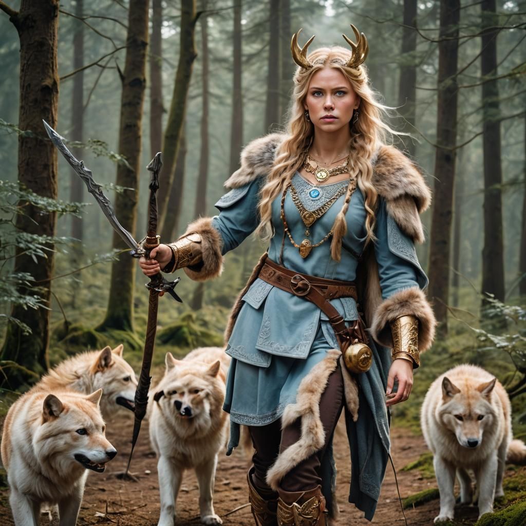 Nordic Goddess Freya, Realistic Portrait in Forest