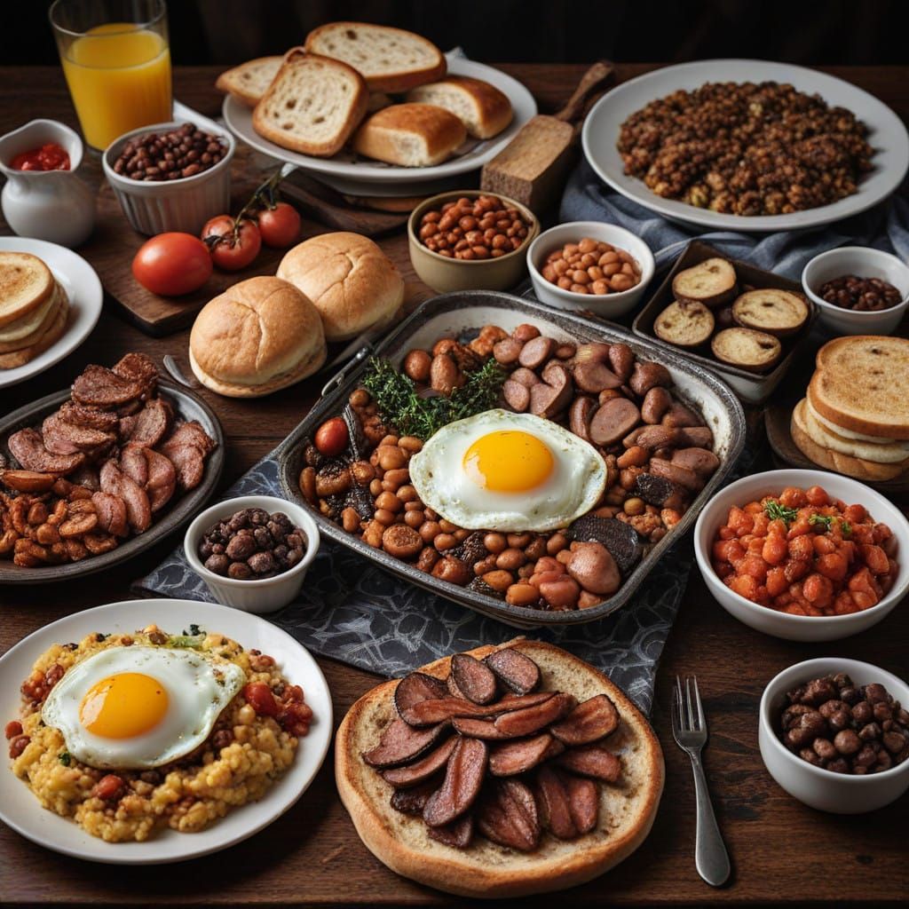 Bacon, link sausages, Lorne sausage, black pudding, haggis, ...
