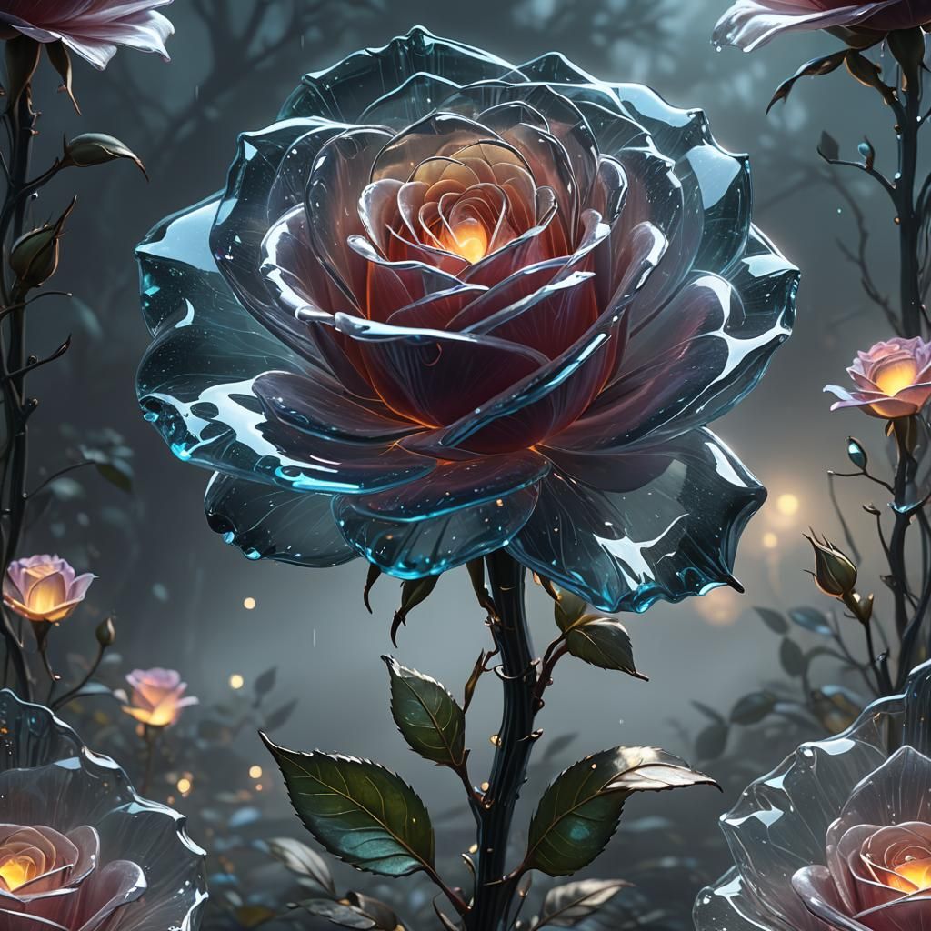 Bioluminescent Glass Rose in Dreamscape Style