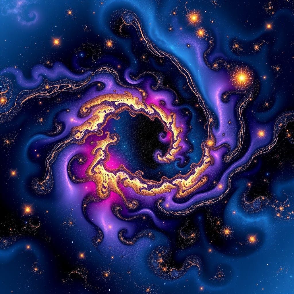 Abstract Cosmic Galaxy Sky with Flowing Wave Functions