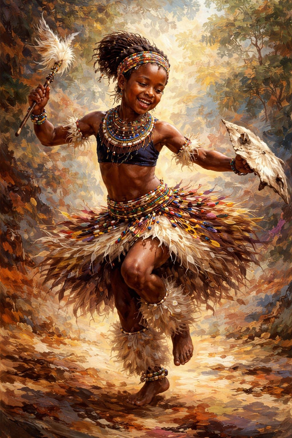 Young Zulu Dancer in Poetic Abstract Matte Painting