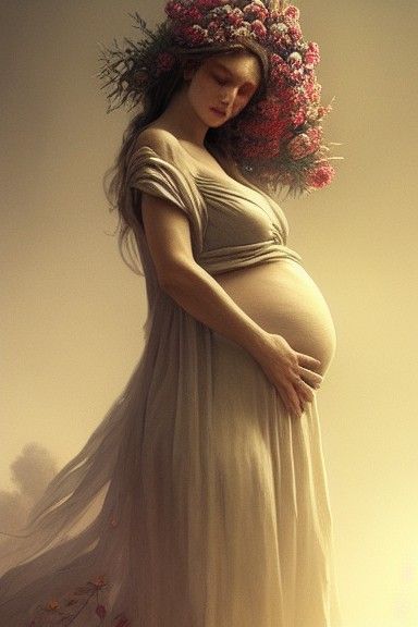 Floral Pregnant Woman in Detailed Horror Art