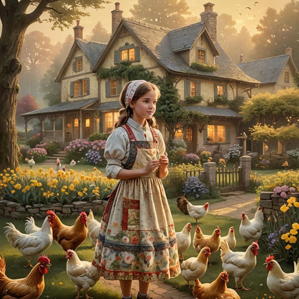 Girl with Animals in Whimsical Fantasy Art