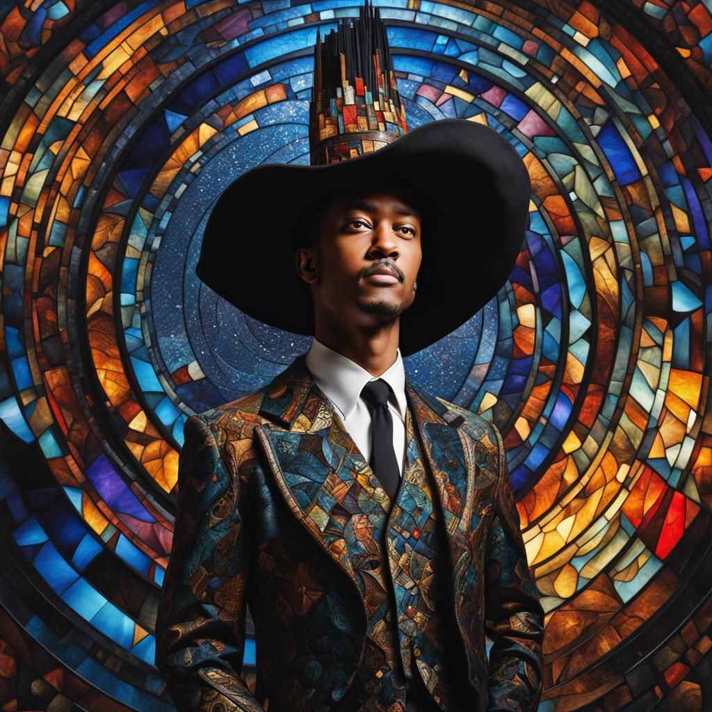 Black man in stained glass smoking