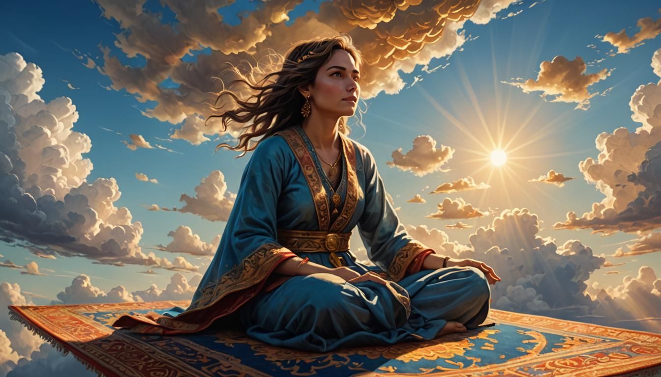 Woman on Magic Carpet in Romantic Golden Hour
