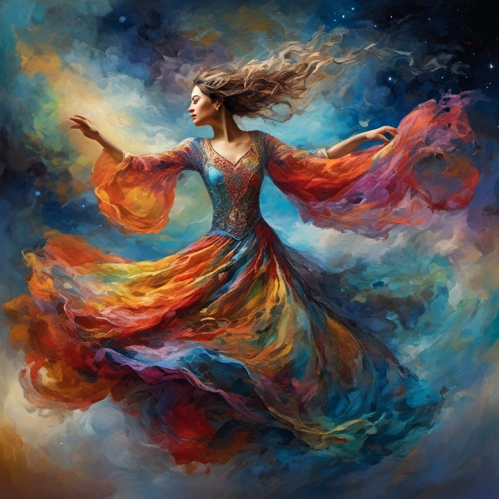 Woman Dancing in Space: Abstract Celestial Art