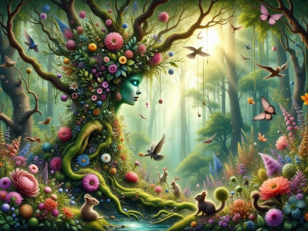 Nature Grandmother in Enchanted Garden