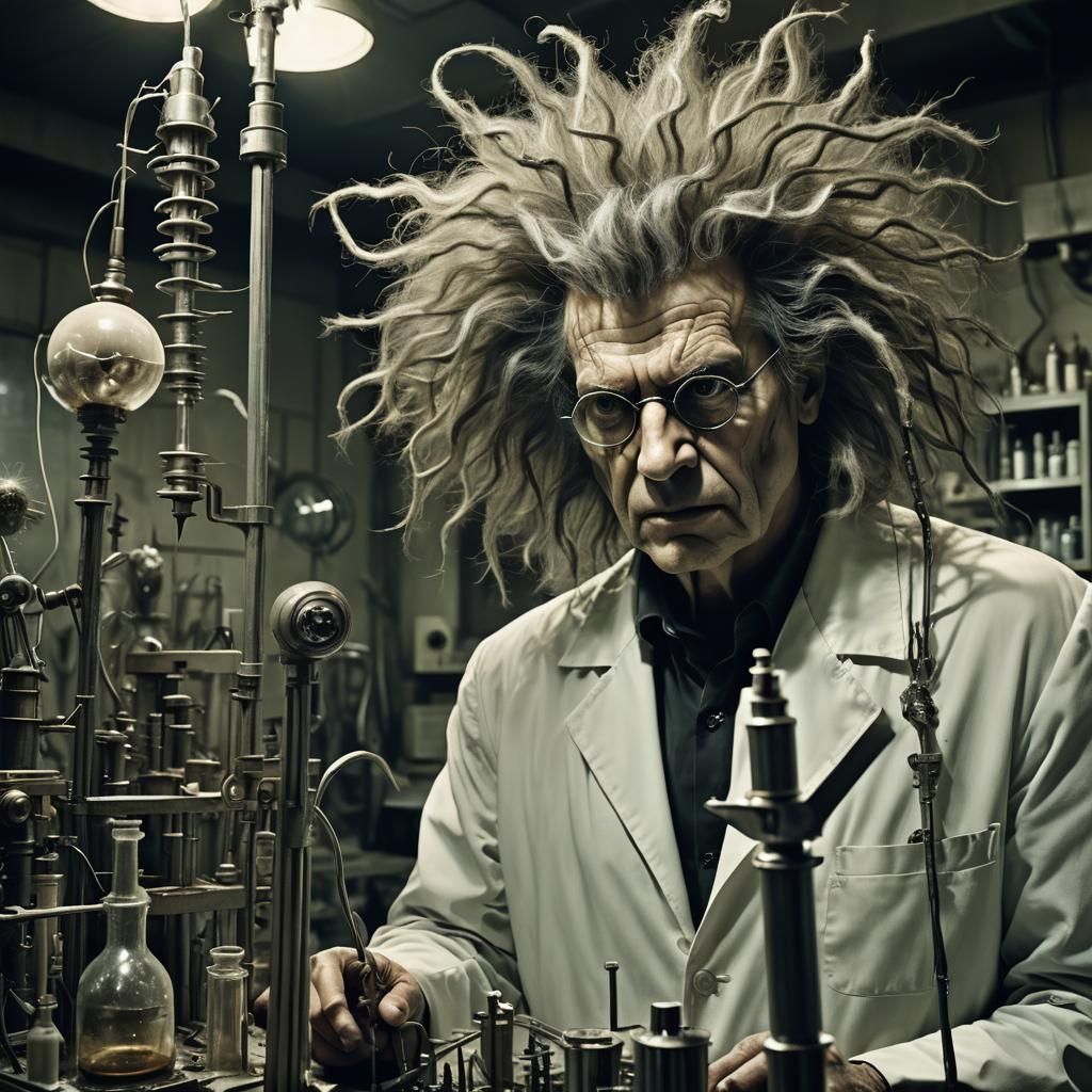 Mad Scientist Unveils Mysterious Being in Eerie Laboratory