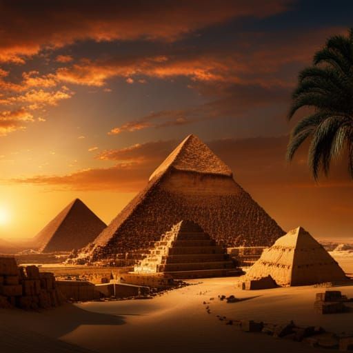 Ancient Egypt, pyramids, pharaohs, and hieroglyphs +  :: Meticulously hyperdetailed fantasy photo with breathtaking intr...