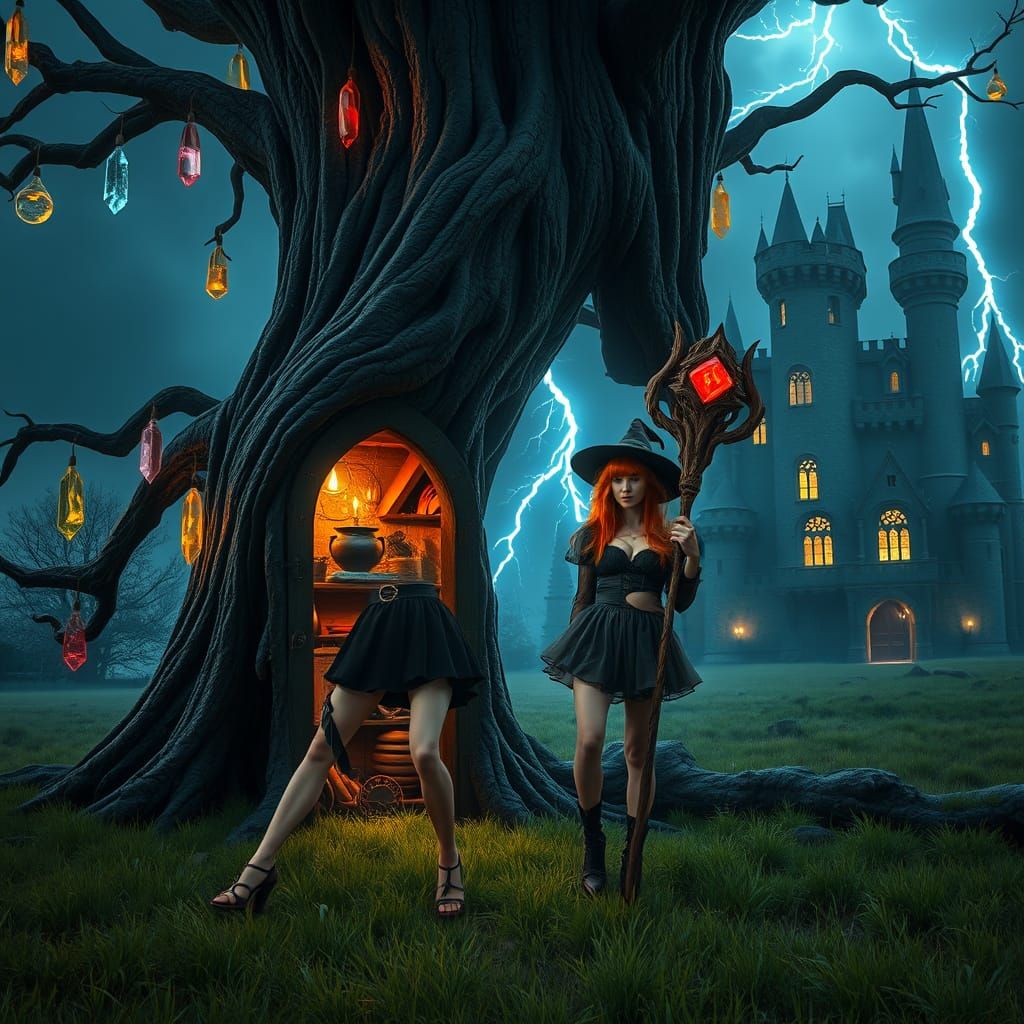 Enchanted Meadow: Witch and Crystal Tree