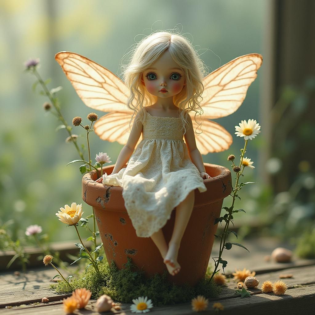 Cracked Porcelain Doll in Watercolor Dreamscape