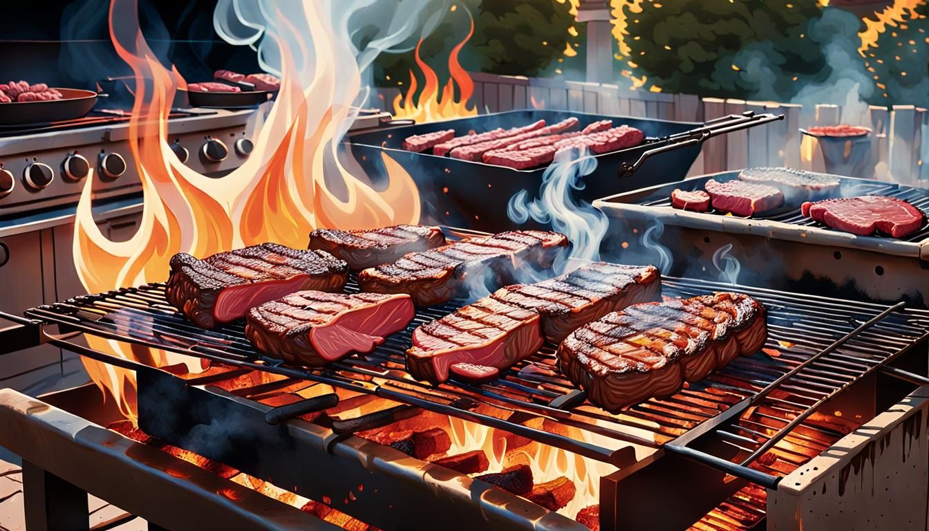 Vibrant Barbecue Scene in Cartoon Art Style