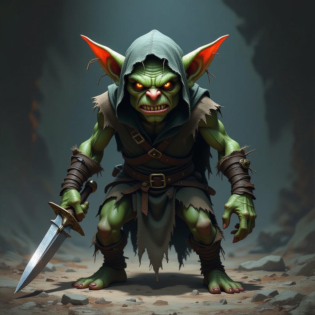 Mature Goblin with Dagger in Dark Fantasy Art Style