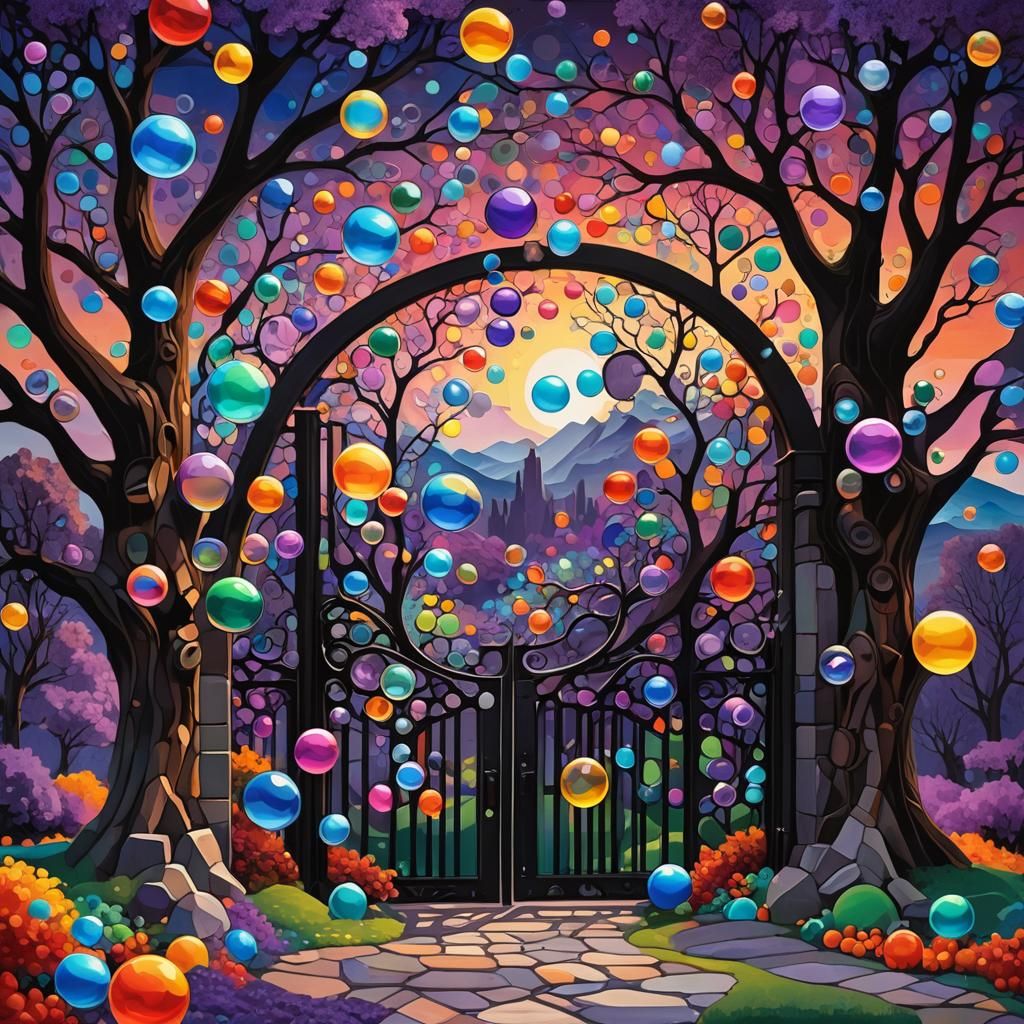 Cubist Rainbow Gate with Dark Sun