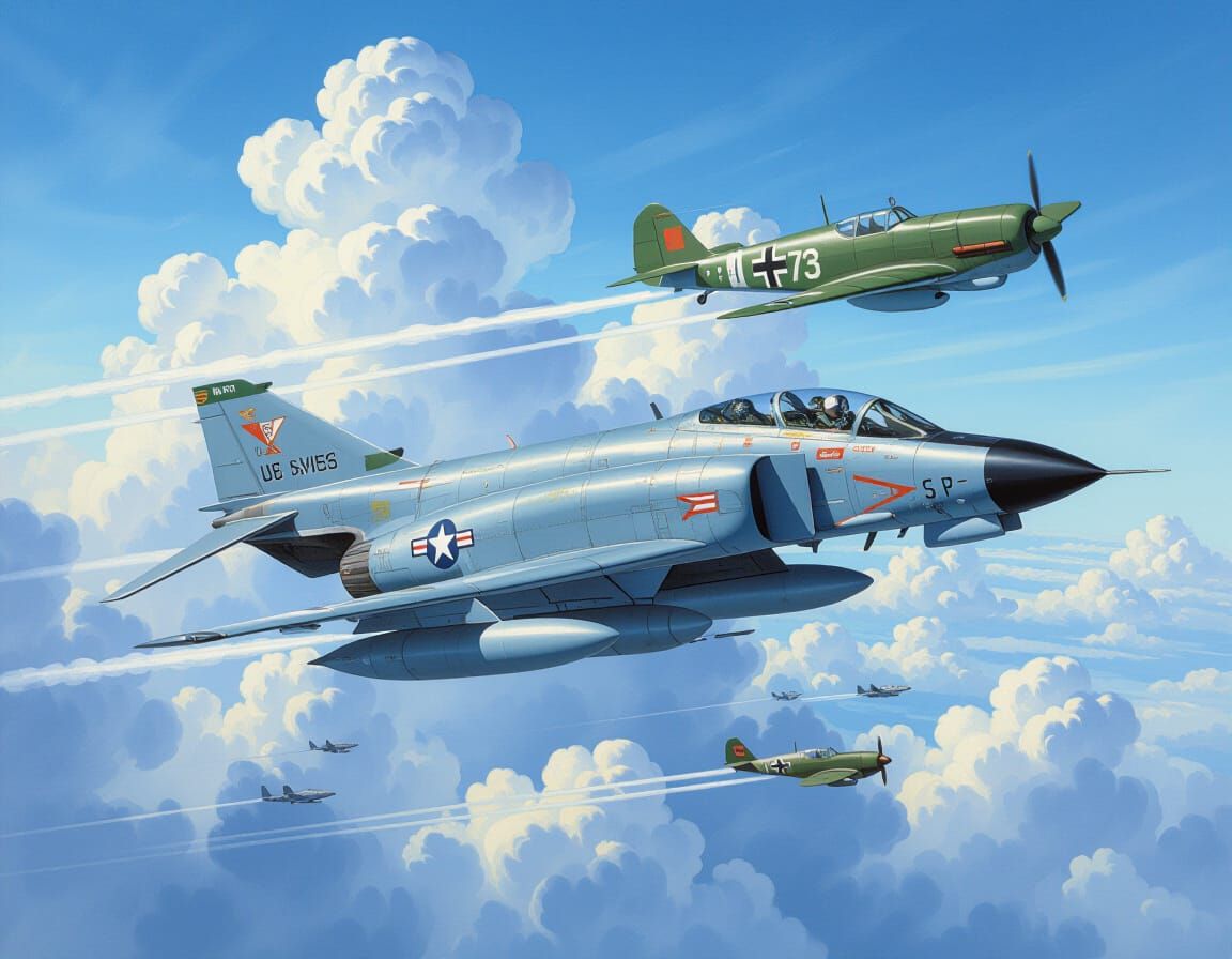 Air Battle Over Germany in Oil Painting Style