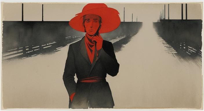 Tet Offensive: Washed Red Ink and Watercolor Painting