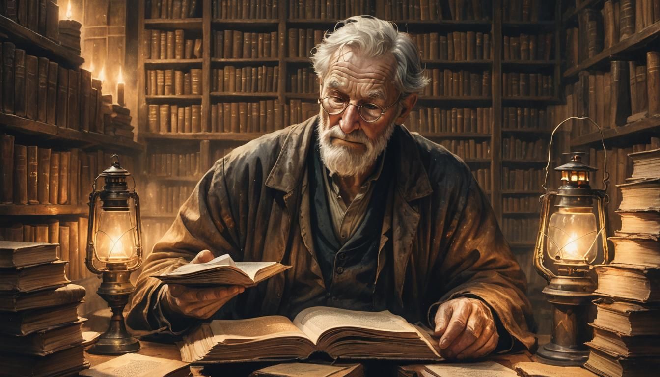 Mystical Library Portrait in Fantasy Illustration Style