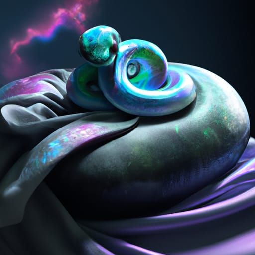 Iridescent Baby Snake on Cushion: 3D Fantasy Art