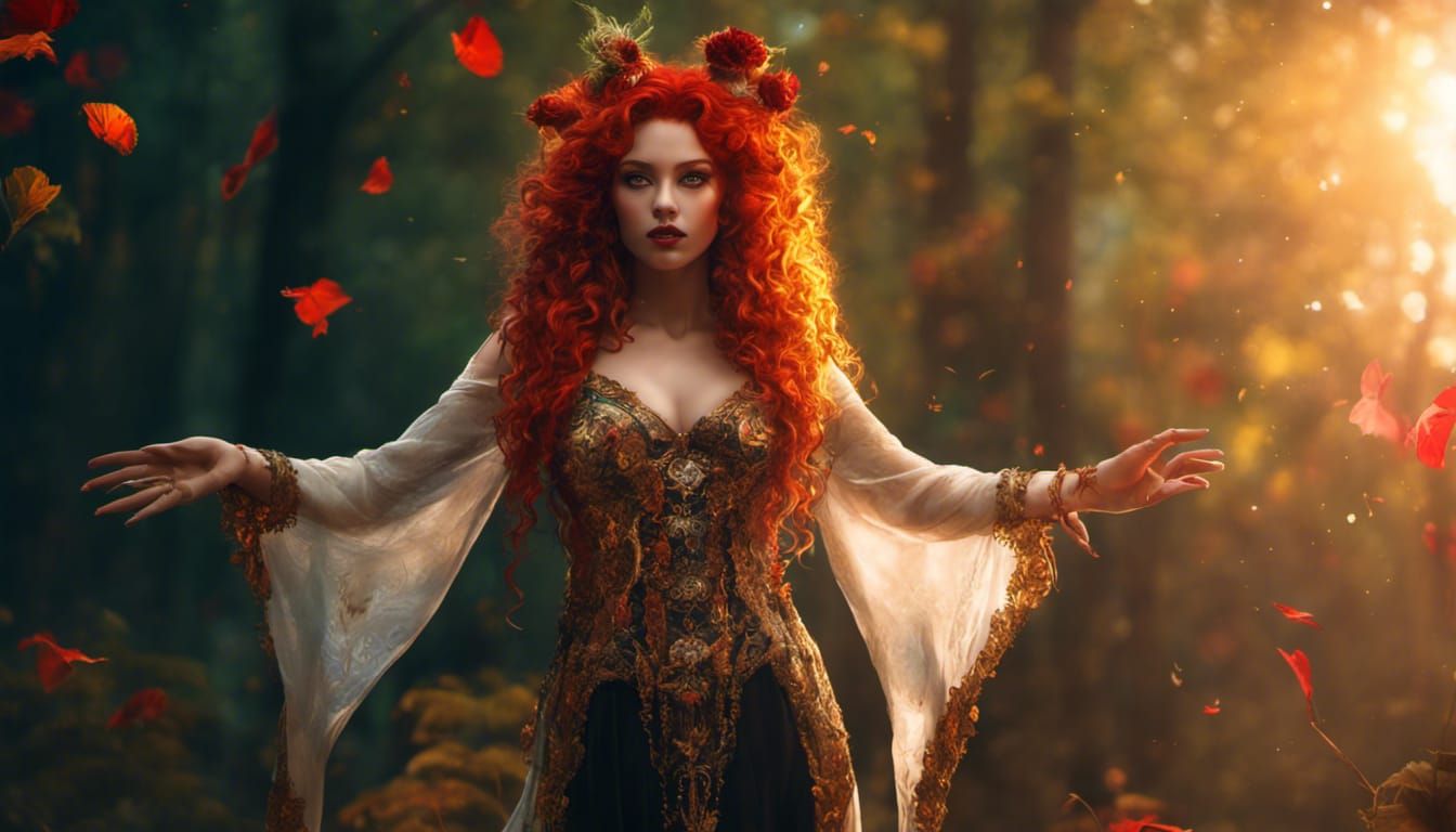 Red-Haired Druid Fey in Gothic Graffiti Art Style