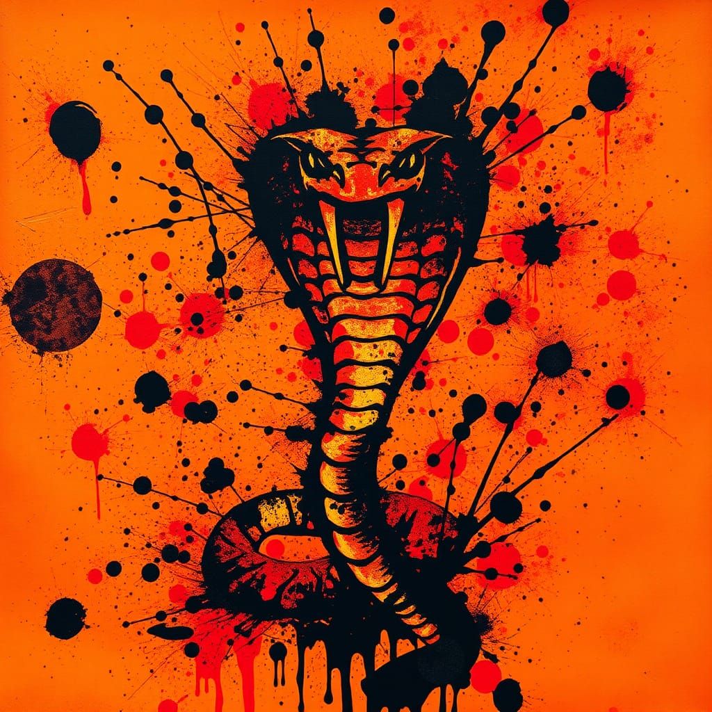 Vivid Cobra Ink Splatter in Neo-Impressionism Style
