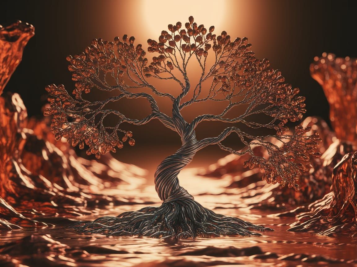 Surreal Copper World with Verdigris Tree