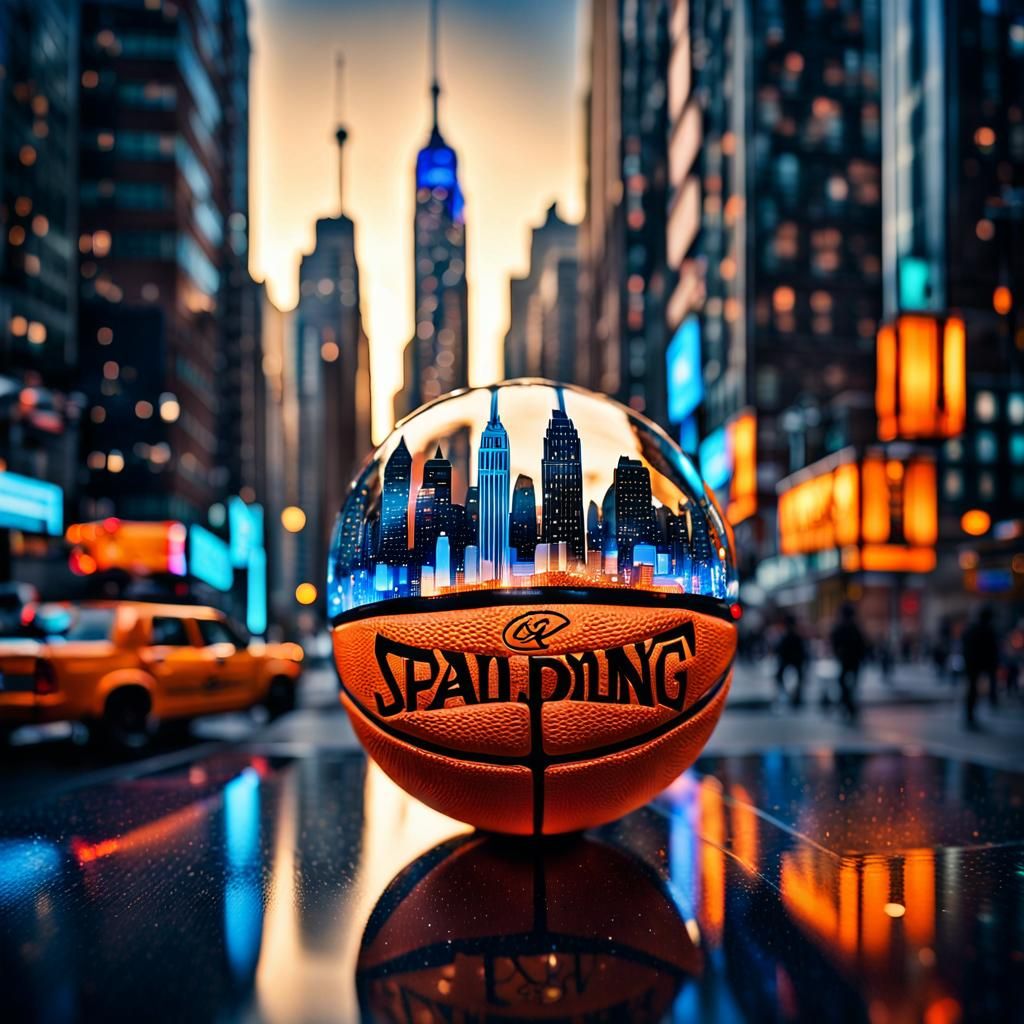 hyperrealistic, half made of glass basketball  with a miniat...