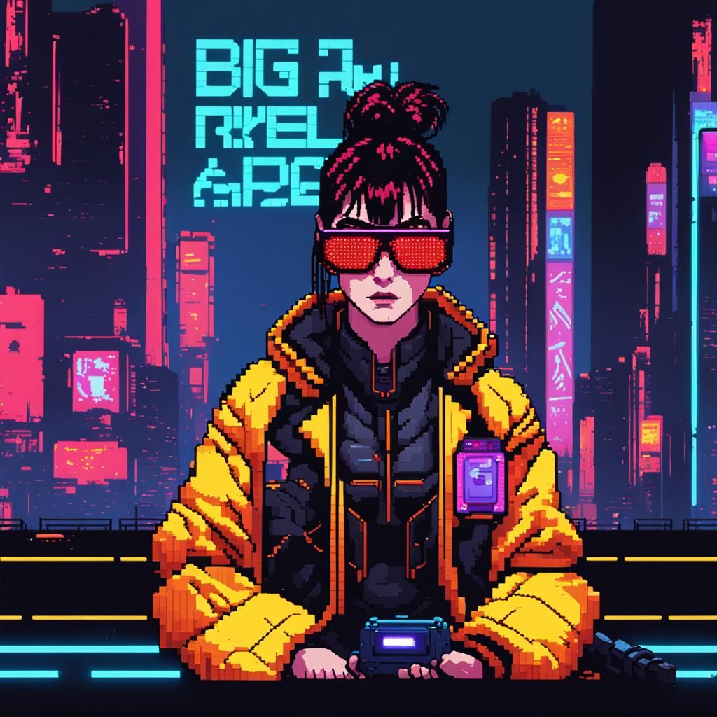 Pixel Art Cyberpunk Girl in Neon Style
