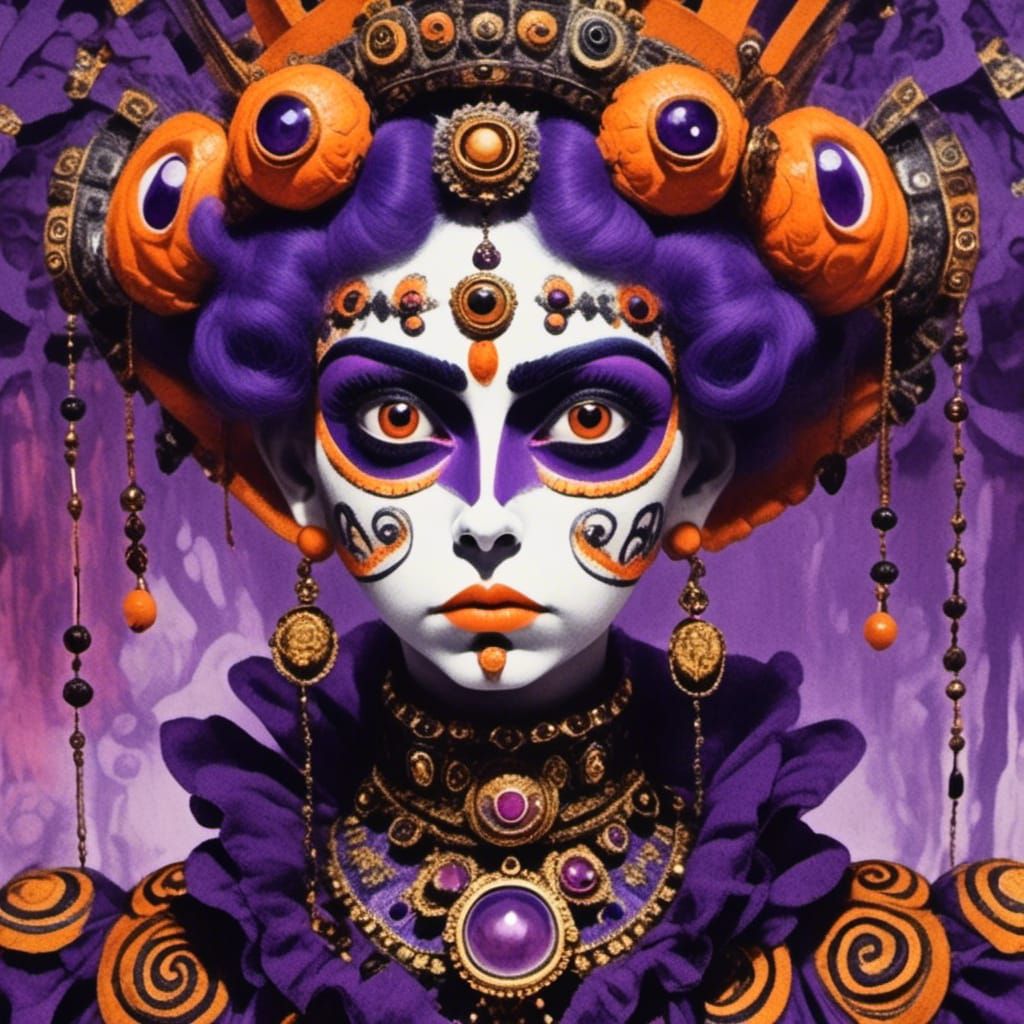 Surreal Halloween Jester Marionette in Watercolor Style