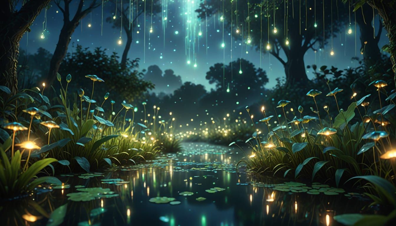 Ethereal Garden Aglow with Magic Lights