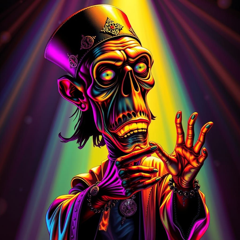 Psychedelic Grotesque Caricature with Metallic Colors