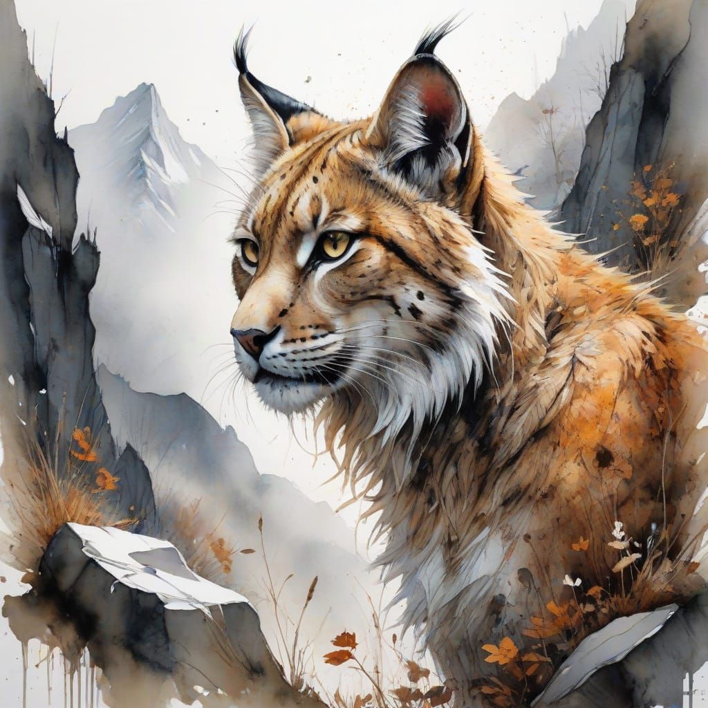 Majestic Mountain Pass at Sunset with Lynx