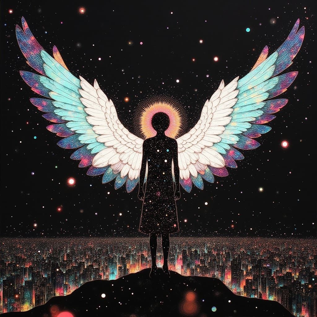 Divine Being Illuminates Neon Cathedral