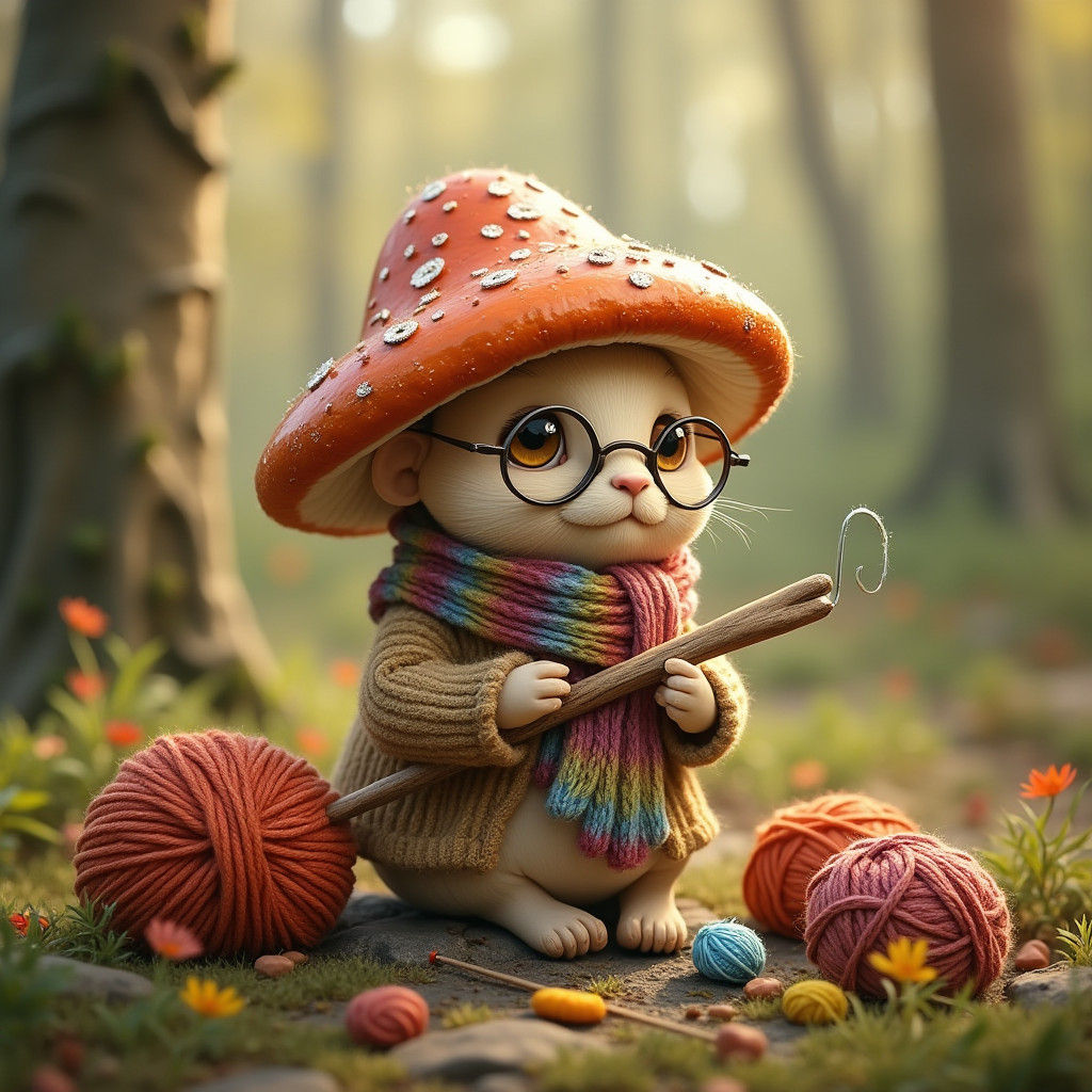 Mushroom Knits Scarf in Whimsical Forest Clearing