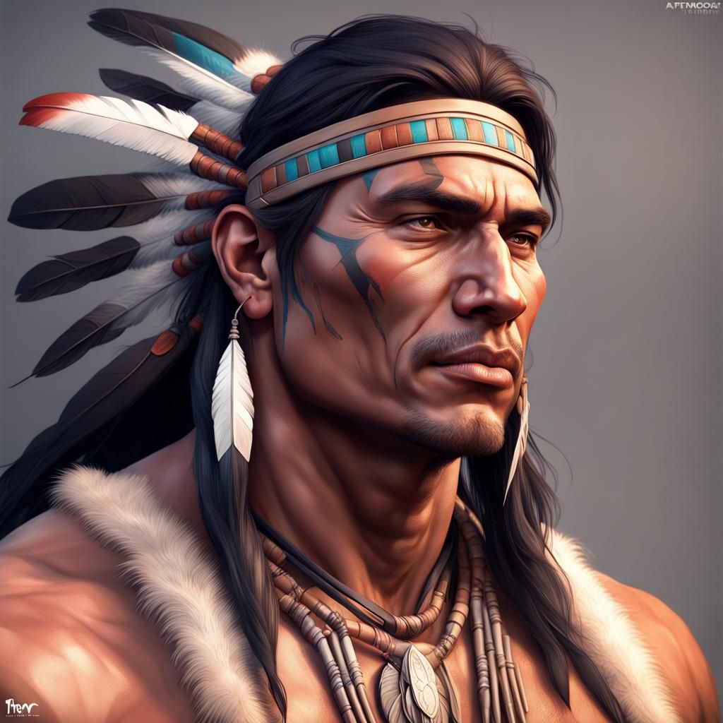 Detailed Portrait of Muscular Native American Man